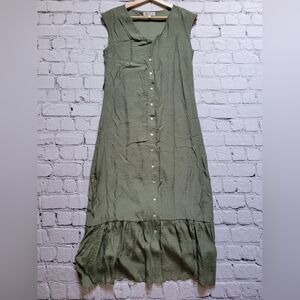 Nanette Lepore Green Sleeveless V Neck Midi Utility Ruffle Hem Dress Size 2